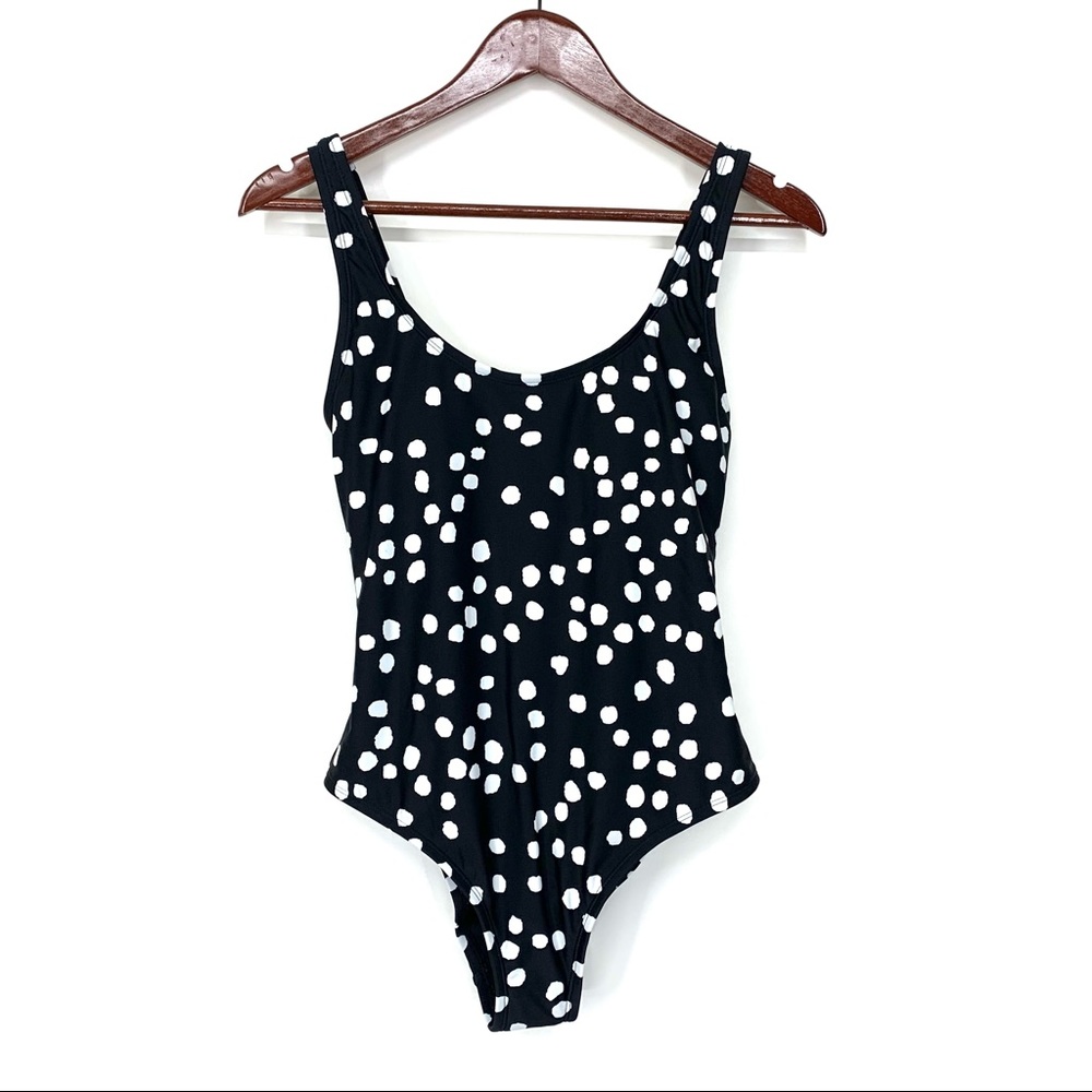 Kona Sol Black & White Abstract Polka Dot Print Adjustable One Piece Swimsuit